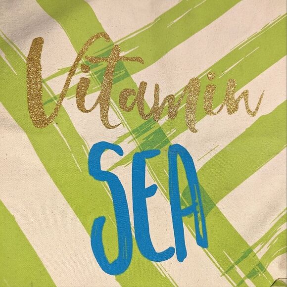 Mud Pie Vitamin Sea Tote Canvas Beach Bag - Picture 10 of 10